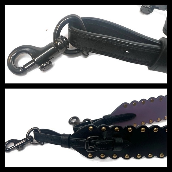 COACH SCALLOPED BLACK / PURPLE LEATHER RIVETS NOVELTY STRAP 76551 EUC main image 4